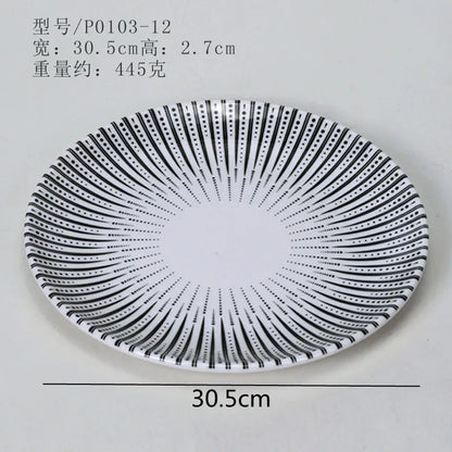 Melamine Tableware Set Round Dinner Plate Western Steak Plates Serving Fruit Salad Bowl Dessert Snack Tray.