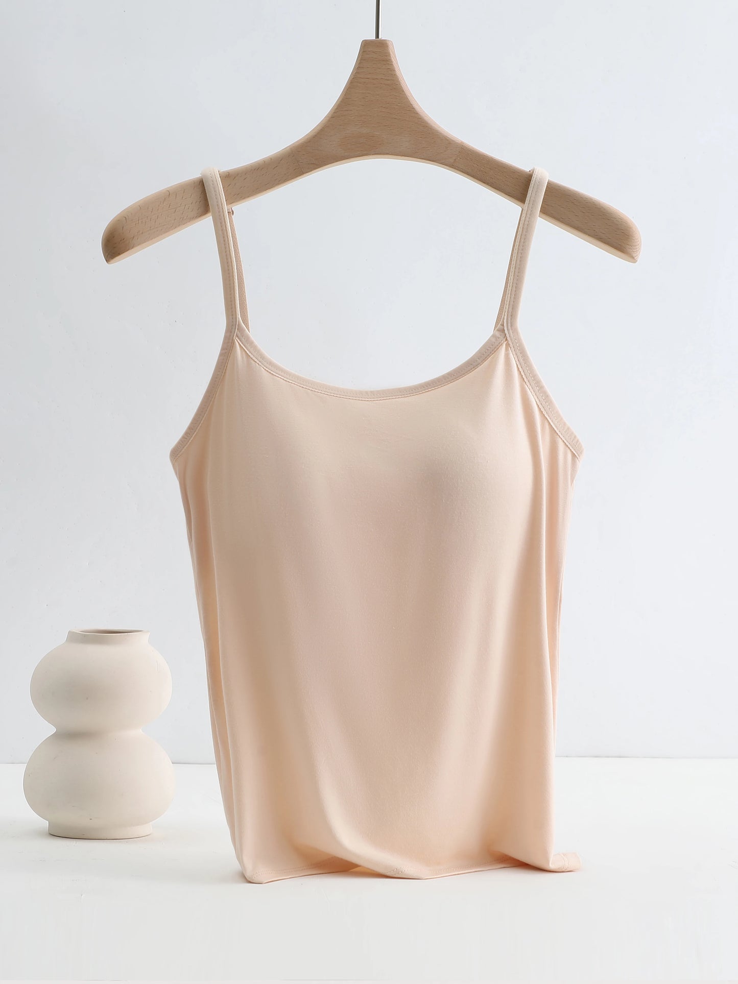 Solid Color Sling Vest for Women with Built-in Bra Pads, Adjustable Shoulder Straps - Summer Inner Layer Top