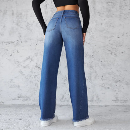 High Waist Wide Leg Denim Jeans Women's Spring 2025 Design Sensation Elegant No Stretch Comfortable Fit Female Fashionable
