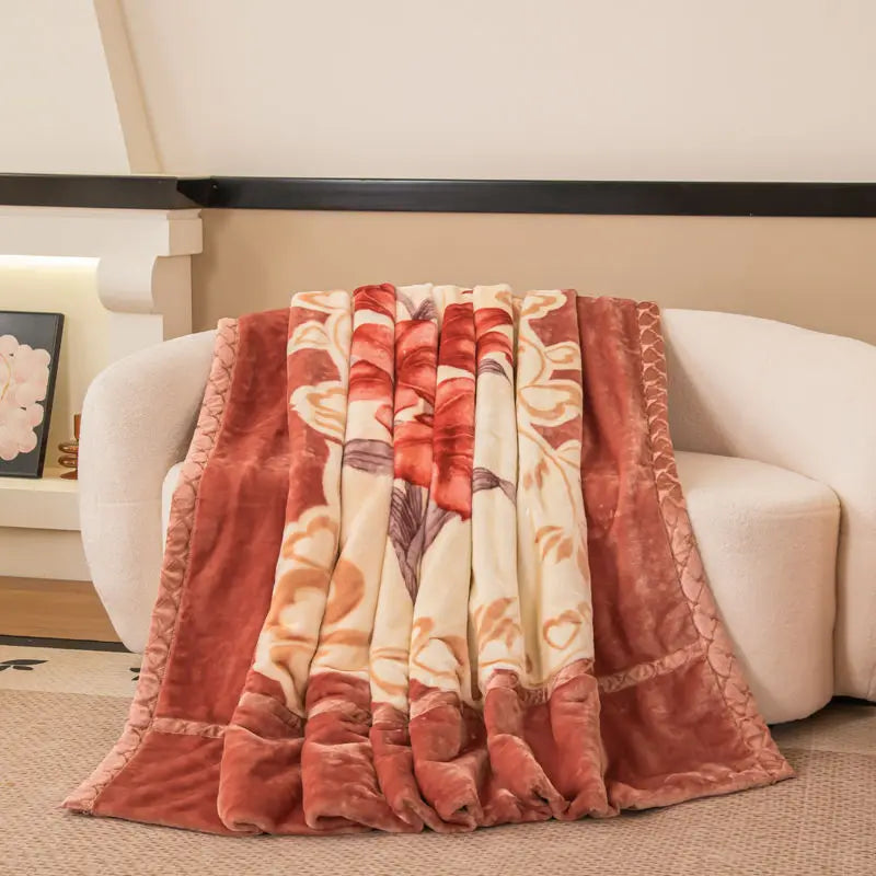 Nordic Style Geometric Printed Blanket Two Person Winter Thickened Quilt Coral Fleece Material Easy To Maintain Plush Bed Sheets.