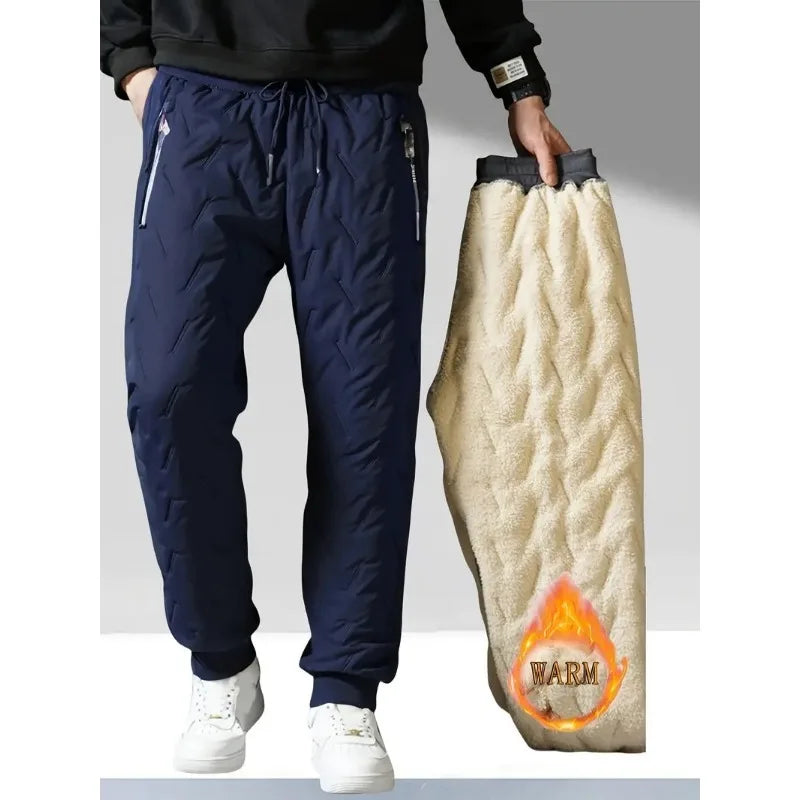 UETEEY Winter Thermal Fleece Pants Men Plush Lambswool Thicken Warm Waterproof Trousers Man Casual Windproof Joggers Sweatpants.