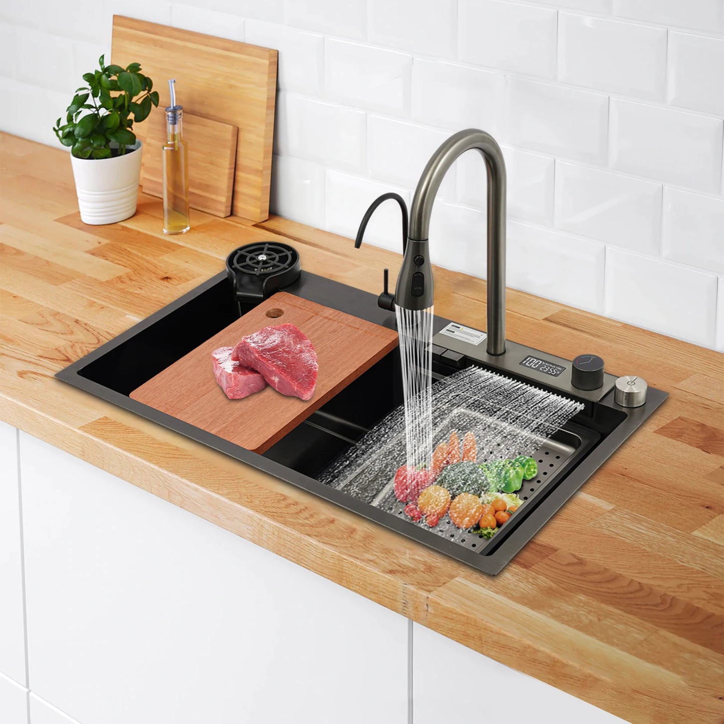 80 * 46 * 20 cm Edelstahlspüle 201 Nano-Galvanikprozess Dreifach 60 cm Rohrlänge 13 kg Bruttogewicht-Küchenspüle-Set