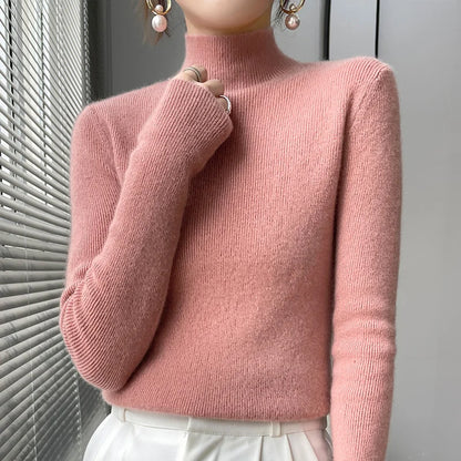 Herbst Winter Frauen Pullover Slim Fit Hohe Strecth Pullover Langarm Inneren Tragen Mock Neck Gestrickte Tops Koreanische Mode Jumper