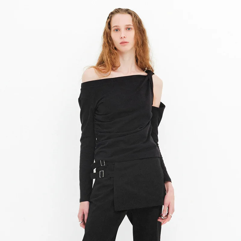 PixieKiki Twisted Hollow Out Off Shoulder Long Sleeve Tops 2000s Clothes Y2k Asymmetrical T Shirts for Woman P85-BE15.