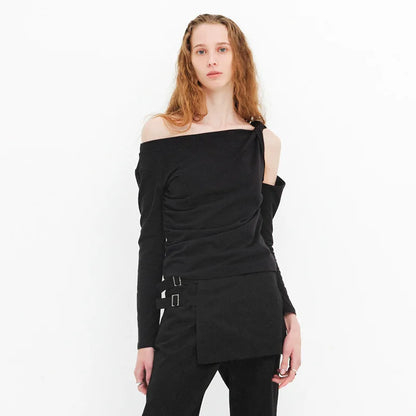 PixieKiki Twisted Hollow Out Off Shoulder Long Sleeve Tops 2000s Clothes Y2k Asymmetrical T Shirts for Woman P85-BE15.
