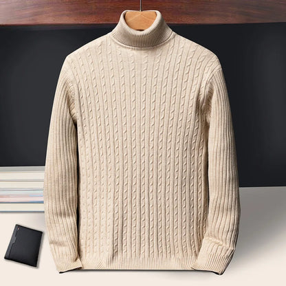 New Men's Turtleneck Sweaters Autumn Knitted Striped Streetwear Warm Long Sleeved Pullover Solid Color Basic Style Casual Tops.