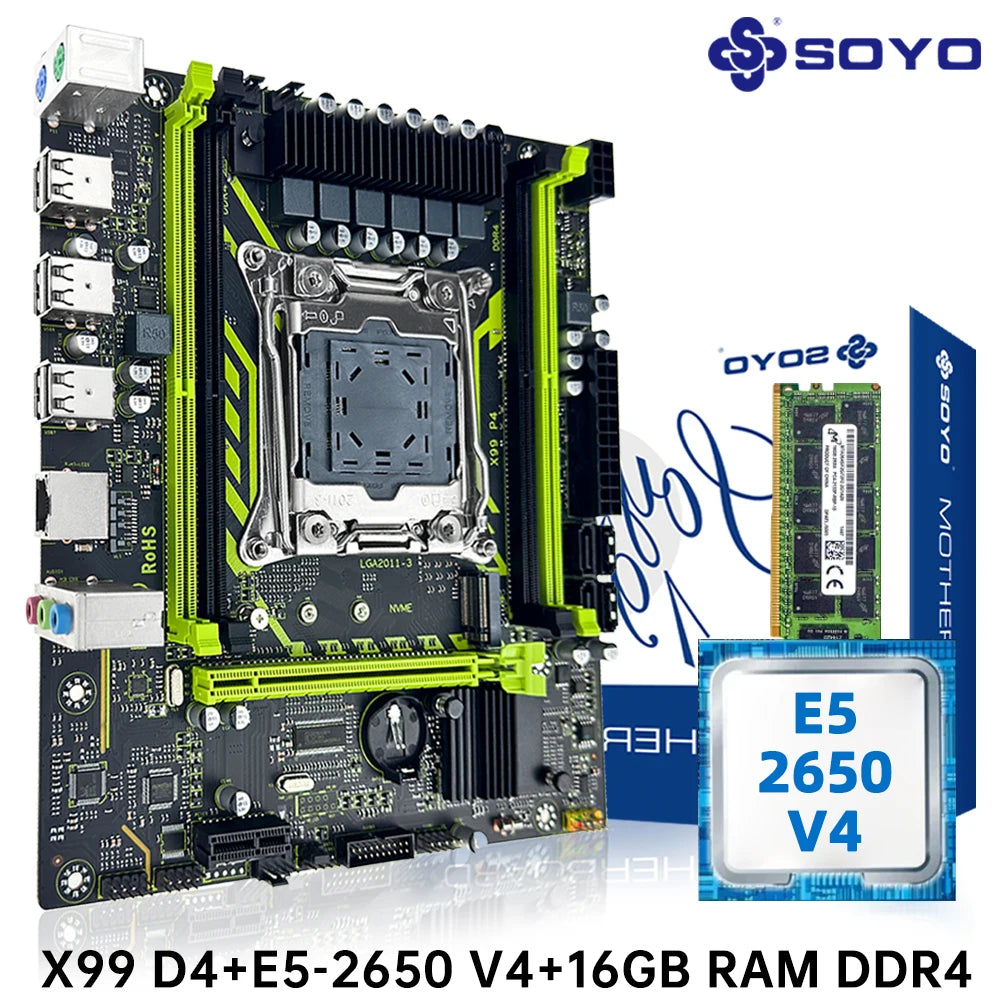 SOYO Gaming Motherboard Set Kit With LGA2011-3 Xeon E5 2650 V4 CPU DDR4 16GB (1*16GB) 2133MHZ RAM Memory M.2 NVME For Desktop.