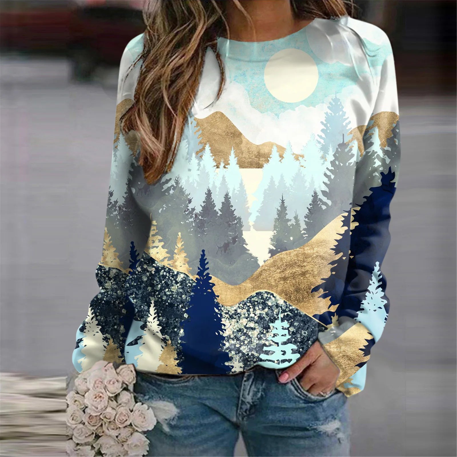 Forest Trees 3D Print Sweatshirts Women's Casual Raglan Long Sleeves Hoodies Woman Pullovers Harajuku Y2k Tops Female Clothing.