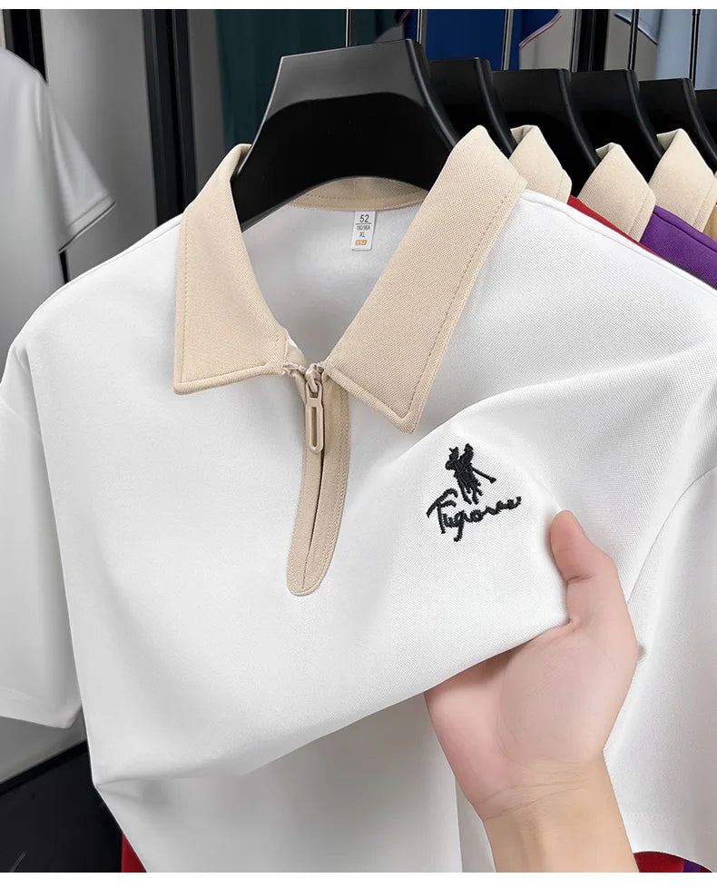 Designer brand fashion short sleeve polo shirt men luxury pony embroidery breathable summer color blocked high-end Paul T-shirt