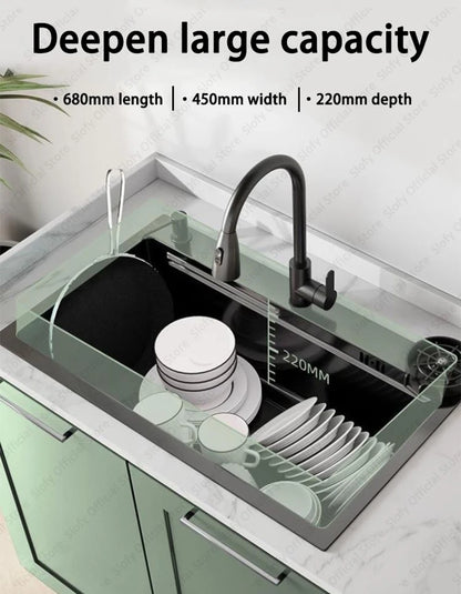 Multifunctional Kitchen Sink Large Capacity Single Bowl Stainless Steel Sink Vegetable Workstation With Faucet Drain Accessories