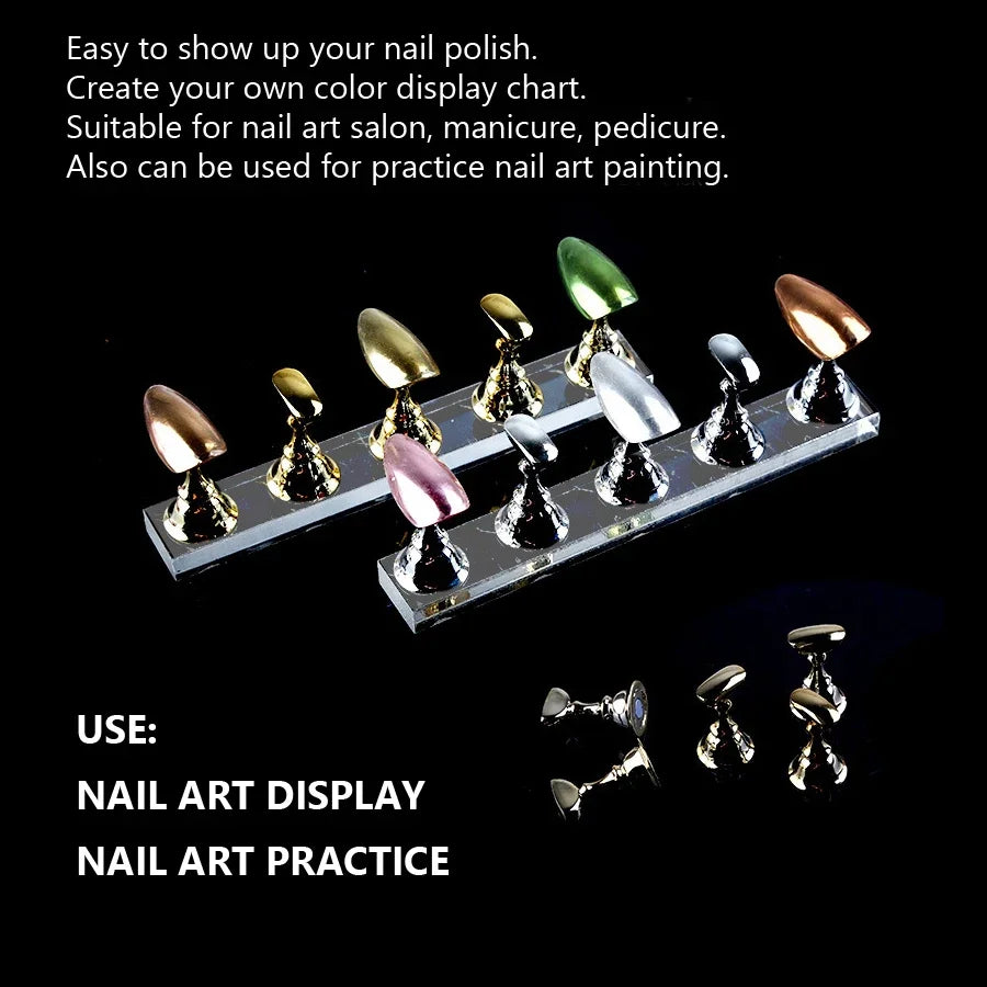 5Pcs Nail Art Practice Display Stand Set Chess Board Magnetic Tips White & Black Holder Polish Gel Color Chart Tool.