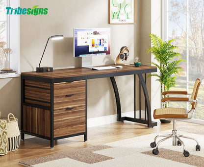 Tribesigns Computertisch mit 3 Schubladen, 59-Zoll-PC-Schreibtisch mit umkehrbaren Schubladen, Arbeitsplatz für industrielle Arbeitszimmer-Schreibtisch