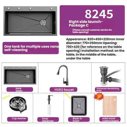 Stainless Steel Kitchen Sink Household Rice Grain Pattern Large Single Slot Wear Resistant Wash Dish Bowl Countertop Basin