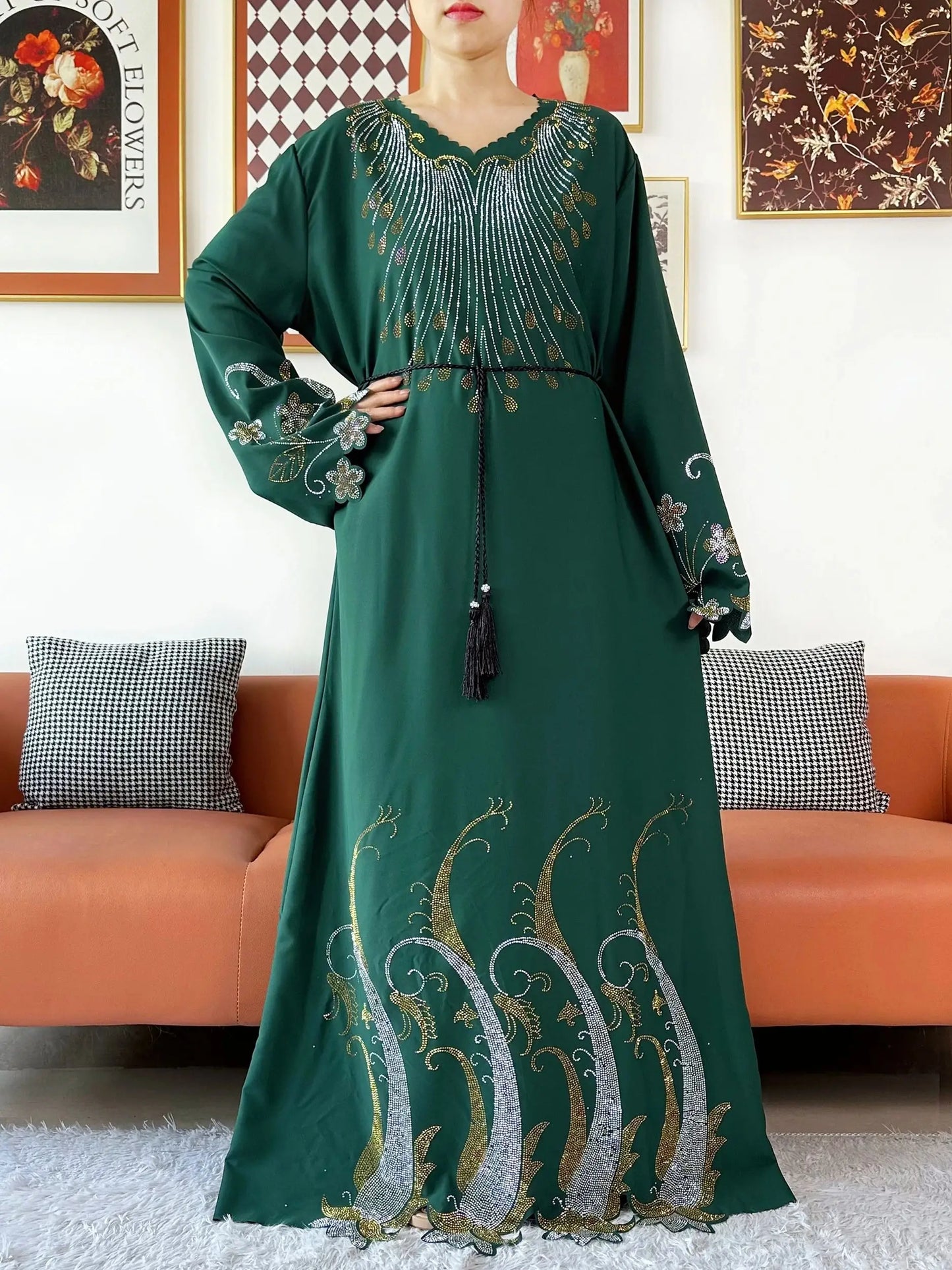 2025Fashion Dubai Diamond Muslim Women Modest Dress Elegant Arabic Femme Hijab Long Sleeve Chiffon Abaya Islamic Turkey Clothing.