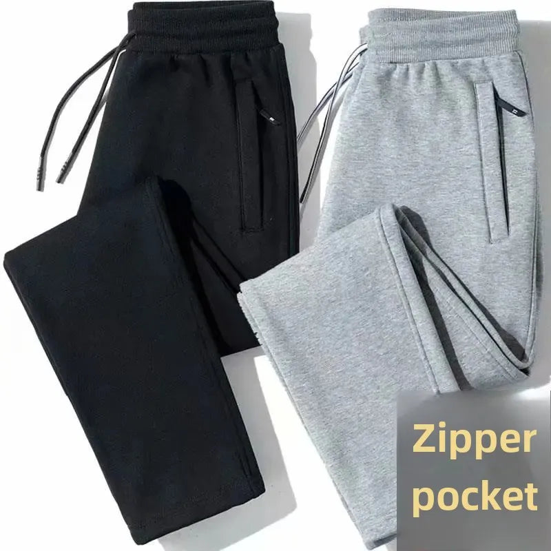 Men's Loose-Fit Fleece-Lined Long Casual Pants Autumn/Winter 2024 Spring/Autumn Korean Style Straight-Leg Pants For Youth.