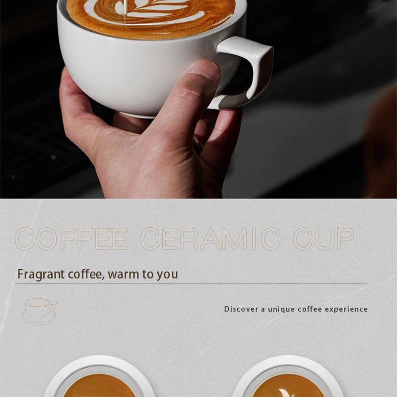 MUVNA Coffee and tea tools Cups 280ml/for Latte,Hot Tea,Cappuccino,Mocha,Cocoa,White/Cup and Saucer Set/Ceramic Latte Coffee Cup.