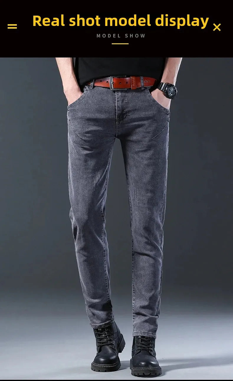 Frühling Herbst Xintang Denim Jeans Herren Slim Fit Casual Trendy Modische Alltagskleidung Blau Gerade Bein Hosen Elastische Taille