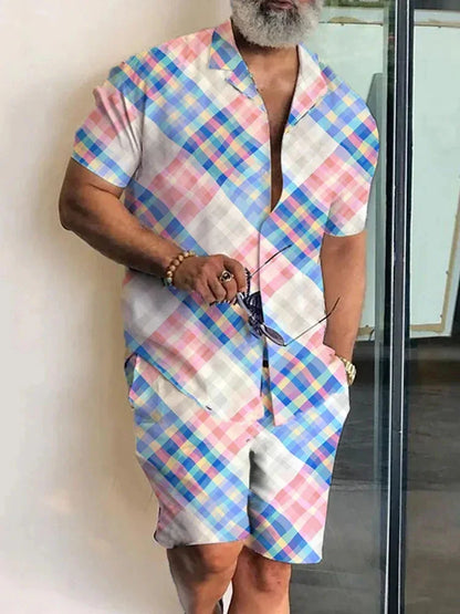 Summer Fashion PatternPrint Men's Short Sleeve Shirt And Shorts Set Beach Style T Shirt Breathable Shorts Two Piece Set Clothing.