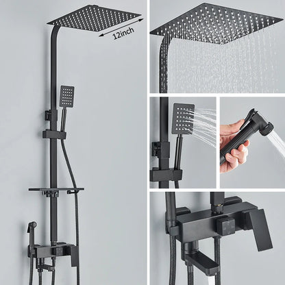 Black Chrome 3/4-way Shower Faucet Rainfall Shower Hot Cold Water Mixer Bidet Faucet Commodity Shelf For Bathroom Shower Mixer