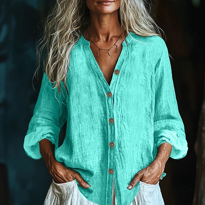 Spring Summer Casual Long Sleeve Shirt Blouses Women Solid Color Cotton Line Cardigan Loose Button Shirts For Women Tops.