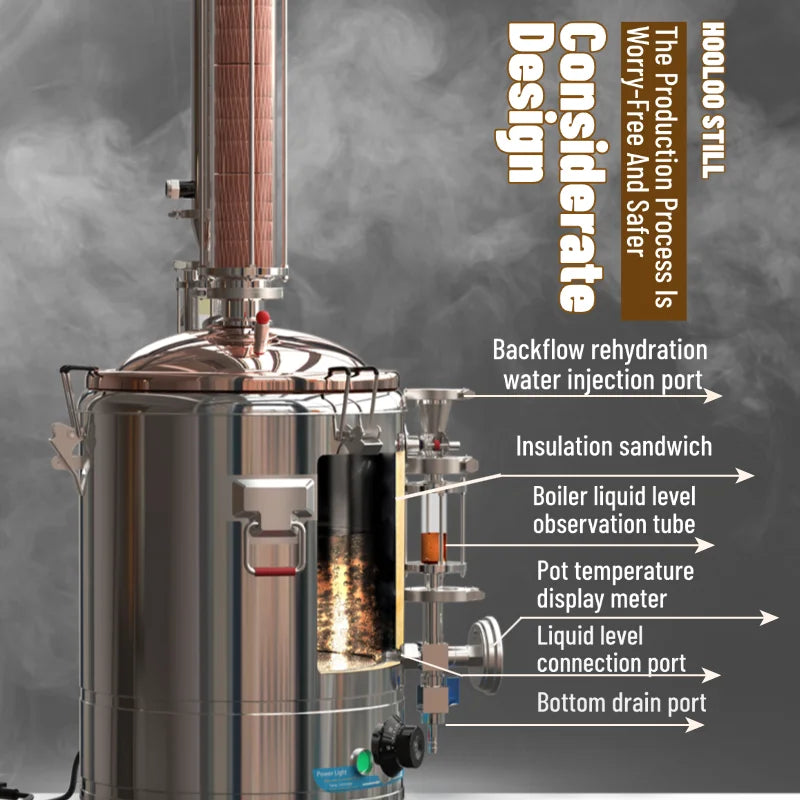 HOOLOO DW 25/50 Distiller Home Copper Still Hydrosol & Essential Oil Extractor Distillation Kit Multifunctional Distiller.