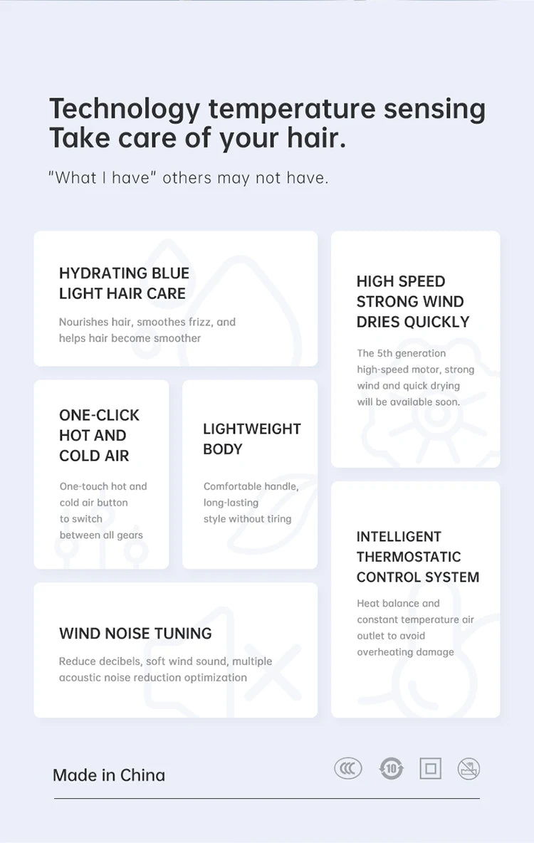 The Latest High-Speed Hair Dryer, High-Power Blue Light Ion Home Hair Salon Hair Dryer, Household Appliance US UK.EU.AU Plug-In