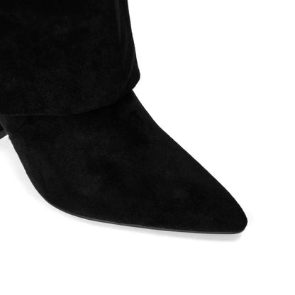 2025 Autumn And Winter Women's Pointed Toe Crude Heel Knee High Boots Female Metal Decor Pants Boots High Quality Woman Shoes.