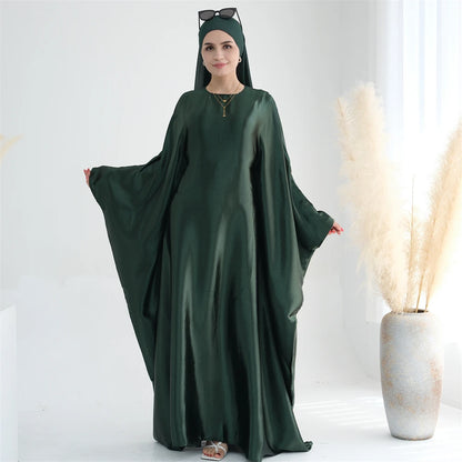 Eid Batwing Satin Shimmer Soft Crepe Abaya Dubai Luxury 2024 Islam Muslim Maxi Kaftan Dress Kebaya Abayas For Women Vestidos.