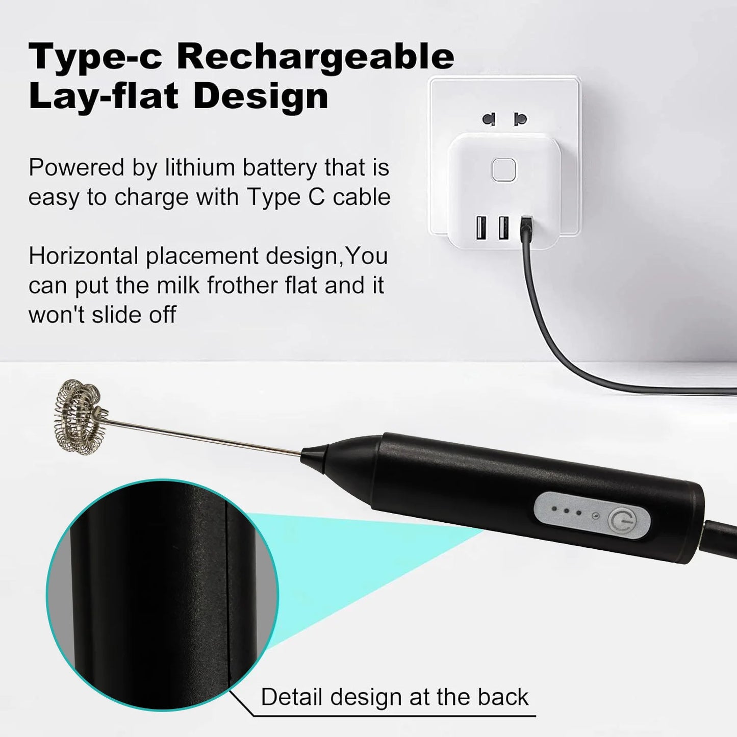 MINI Milk Frother USB Rechargeable 3 Speeds Foam Maker Coffee Whisk Mixer Electric Handle Blender Egg Beater.