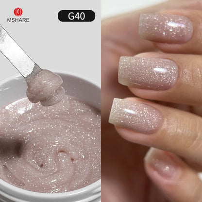 MSHARE 50g/250g Shimmer Pink White Acrylic Gel TPO Free Glitter Shiny Extension Acryl Hard Gel Nails Sculpting Construction