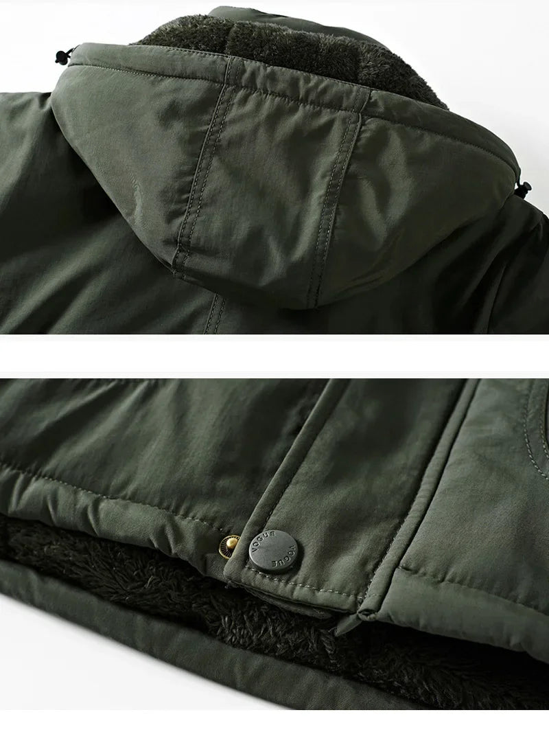 Winter Fleece Long Jacket Men Casual Thicken Warm Cotton Padded Jackets Man Fashion Hooded Outdoor Windproof Parkas Snow Coat.