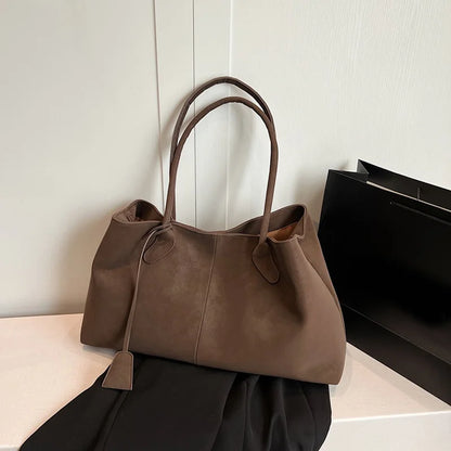 Korean Style Casual Suede Shoulder Bag for Girls Large Capacity All-match Shoulder Pouch Handbag Underarm Tote Storage
