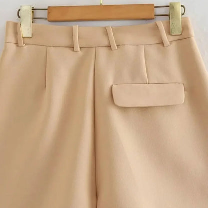 Mooyufon Women Fashion Side Pockets Front Darts Bermuda Shorts Vintage High Waist Zipper Fly Female Short Pants Mujer.