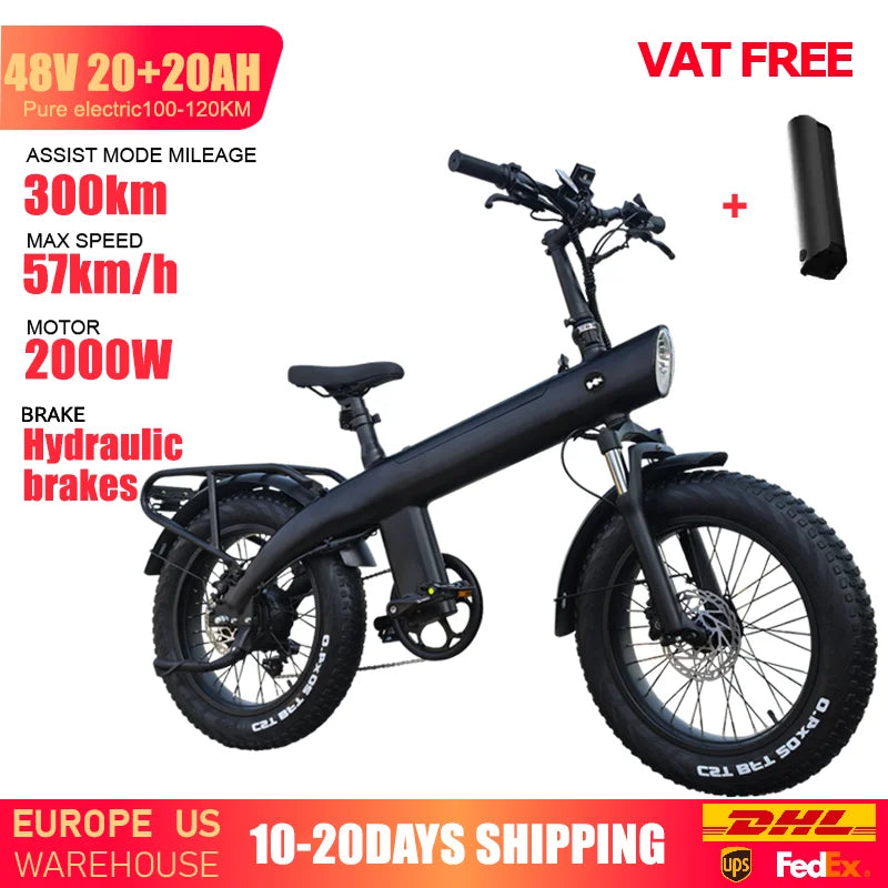 HUANCI Q3 Mountain Electric bicycle 2000W 60KM/H removable battery electric bike 48V 20AH Ebike 20Inch fat tire Off-Road e bike