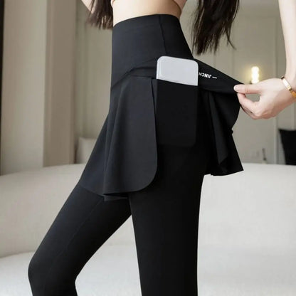 Pants Skirt Combined Side Pocket Fitness Legging with Pocket Skinny Elastic Leggings Thickened Solid Sports Yoga Pants Outdoor.