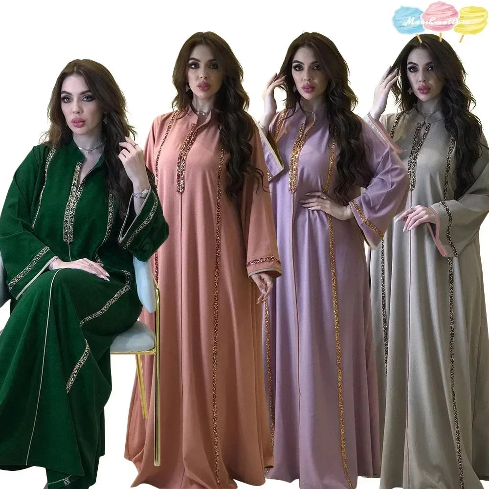 Ramadan Abaya Femme Musulmane marok kanis chen Kaftan für Frau Mode feste Diamanten voller Ärmel lose türkische Dubai Robe.