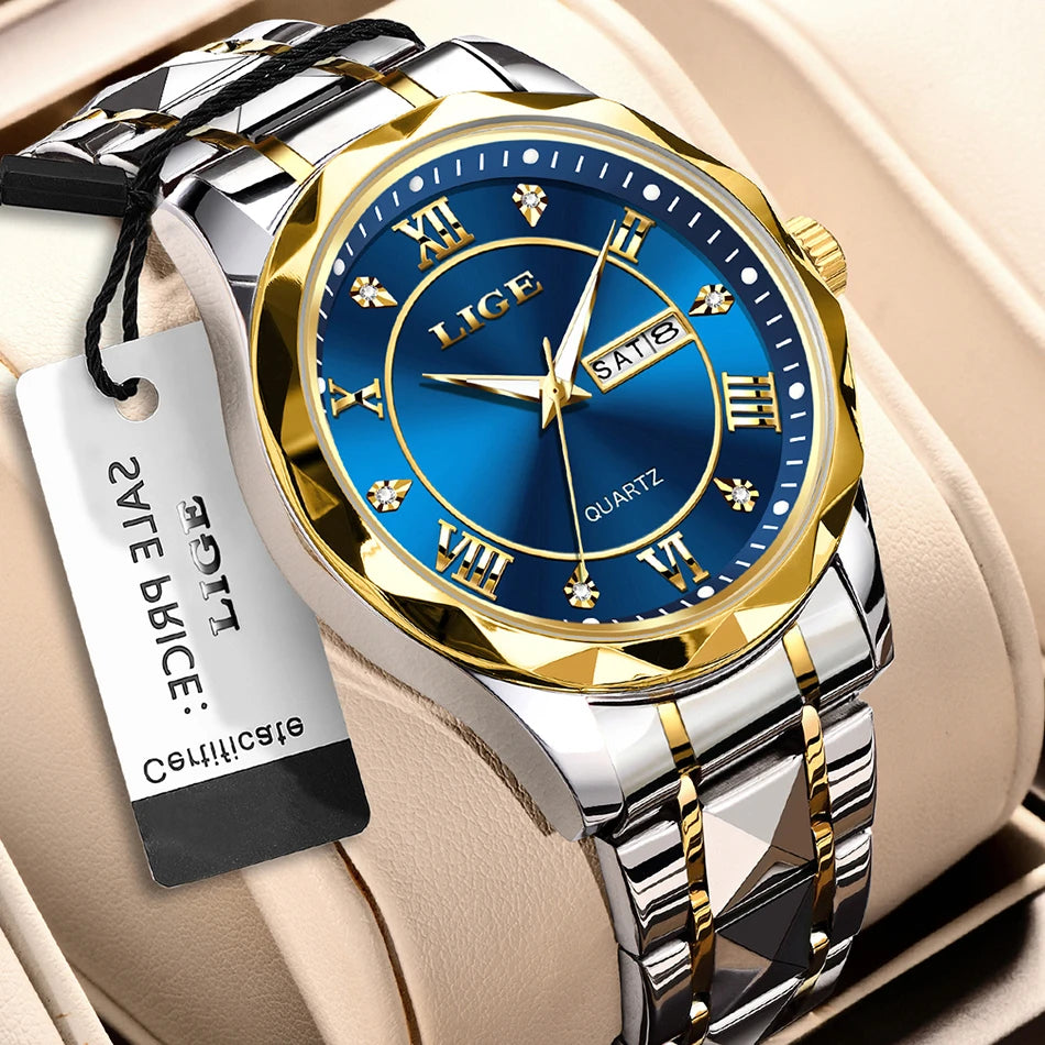 LIGE New Gold Watch Women Watches Ladies Creative Steel Women's Bracelet Watches Female Waterproof Clock Relogio Feminino+BOX.