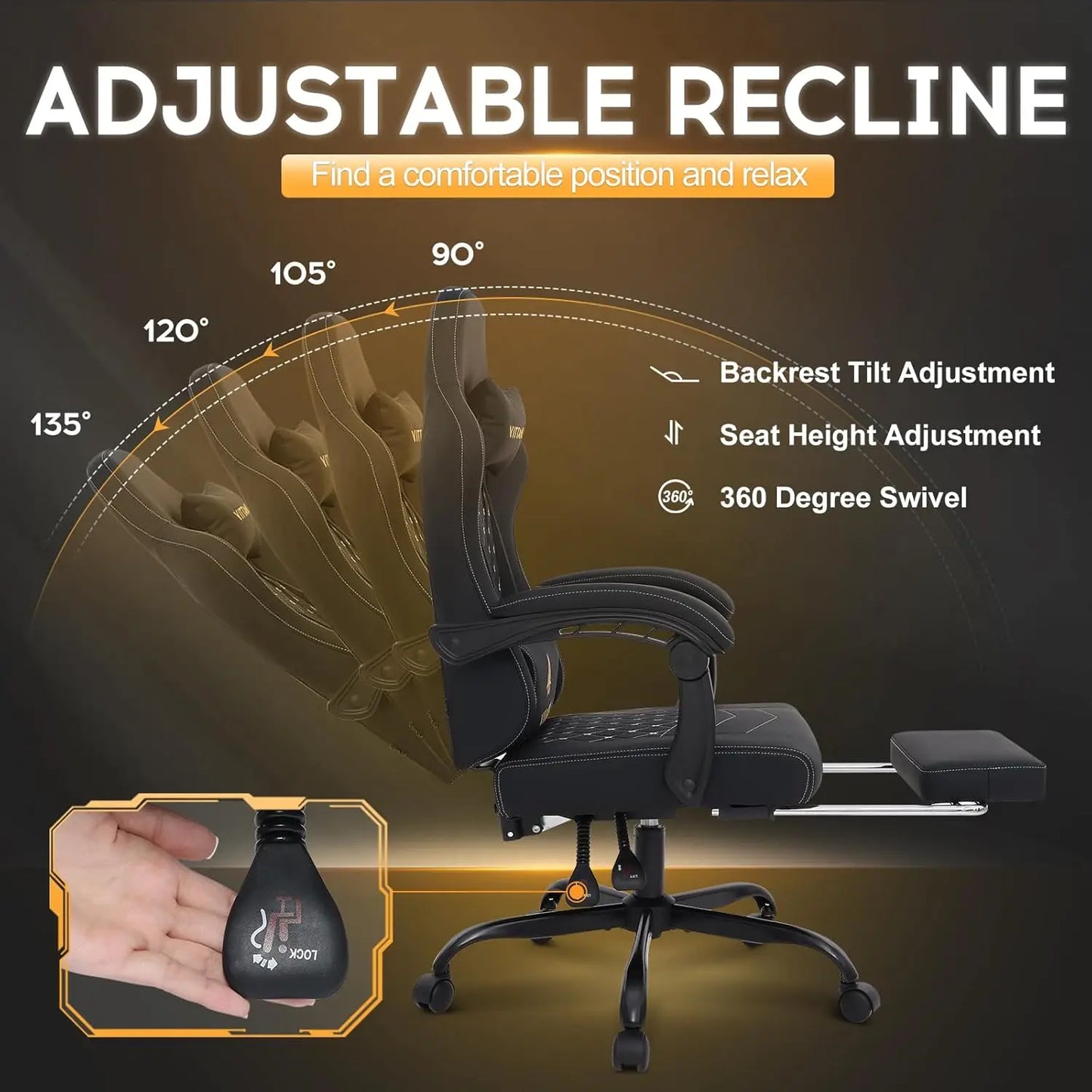 Gaming Chair mit Spring Kissen, Ergonomischer Gaming Chair Gamer Chair mit Kopfstütze, Lendenkissen and Footrest, Hö