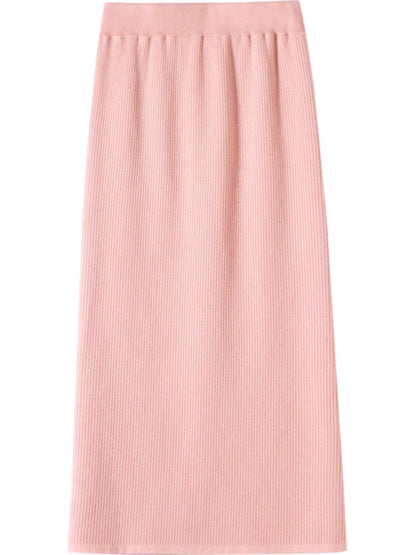 2025 New Thick Knit Midi Skirt High Waisted Straight Hem Bodycon Pencil Skirts for Petite Women Cozy Fall Winter Fashion.