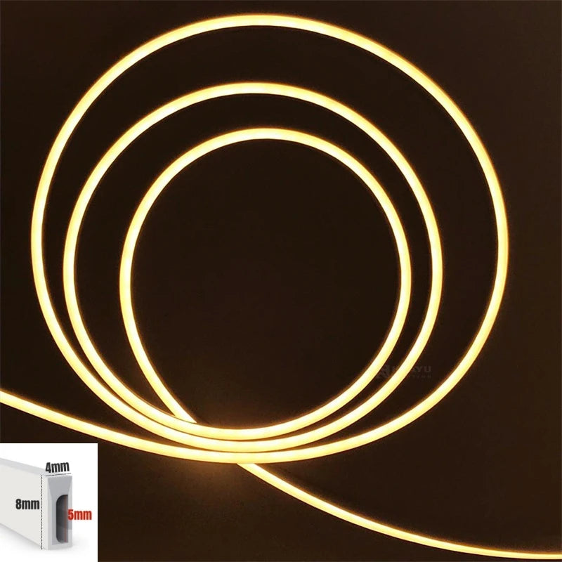 4x8mm Super Thin LED Neon Strip Light DC12V Flexible Waterproof Silicone Tube Diffuser Recessed Cabinet Bedroom Tape Neon Lights.