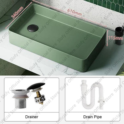 Grünes Haushalts-Hotel-Badezimmerwaschbecken, einfaches künstlerisches Keramik-Waschbecken über der Theke, Sockelwaschbecken, Balkon, Waschmaschine, Waschbecken