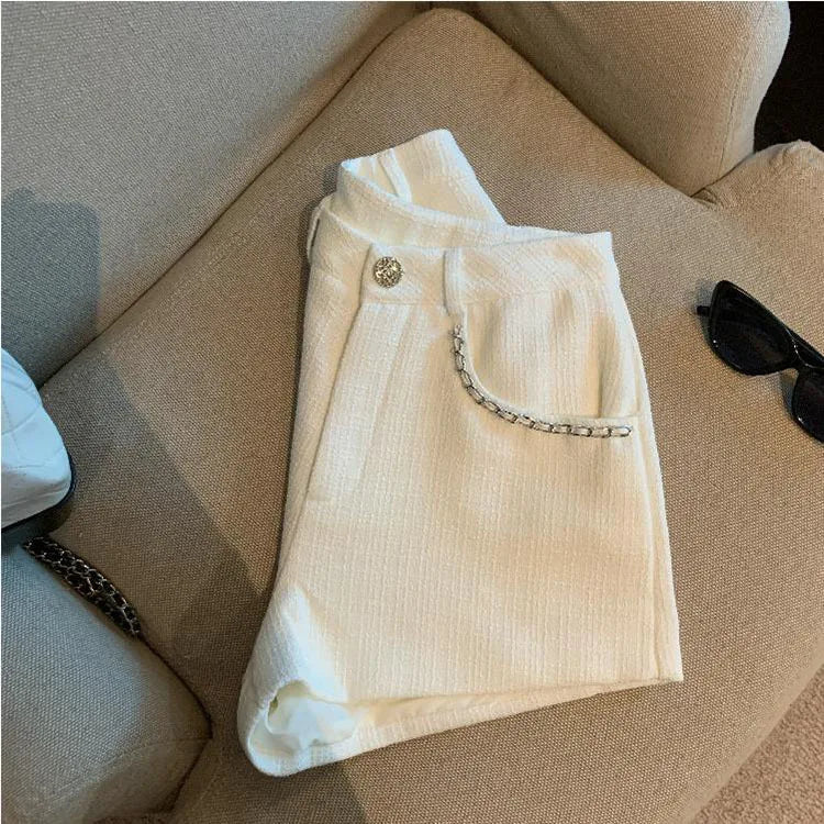 Fashion Tweed High Waist Women Shorts Autumn Winter Slim Office Woolen Black Shorts Women.