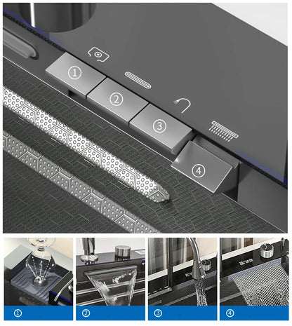 YCRAYS White Nano Kitchen Sink Large Single Slot Waterfall Integrated Digital Display Faucet Soap Dispenser Cup Washer Pure Tap