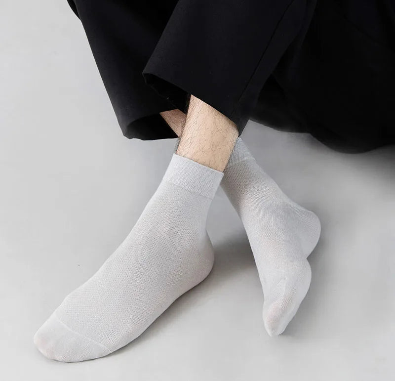 10 Pair Men's Summer Mesh Bamboo Fiber Socks Fashionable Breathable Business Socks Suitable For Sweaty Feet Casual Socks