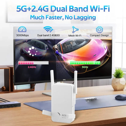 WIFI6 AX3000 Gigabit Wireless Repeater Router Dual Band 2.4/5Ghz Signal Booster 4 High-gain Antenna Long Range Amplifer for Home.