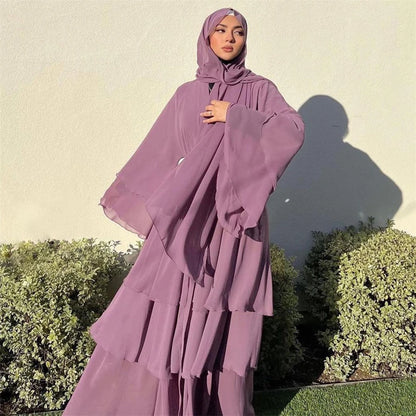 Summer Open Chiffon Khimar Kimono Abaya Dubai Luxury 2024 Muslim Sets Modest Kaftan Hijab Dresses For Women Islam Kebaya Damen.