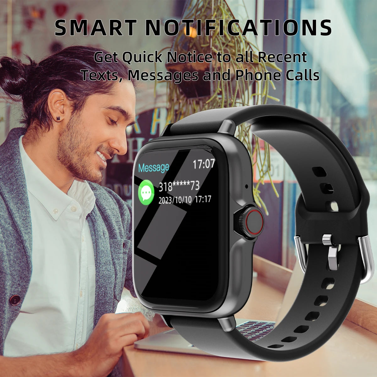 1.83'' Waterproof Smart Watch with Message Answer Call Sleep Monitoring Sports Pedometer Information Alerts For iPhone Android.