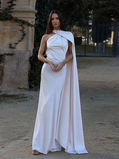 Band hängenden Hals lange Kleider schräg Schulter schnüren rücken frei seidig Satin Temperament Slim Fit Neck holder Frau Fischschwanz Kleid
