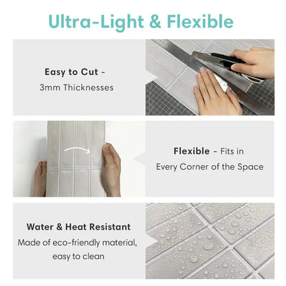10pcs 3D Tile Sticker Self-adhesive Tile Backsplash Bathroom Wall Tile Stickers, Water and Mold Resistant, 30x30cm