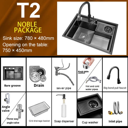 Stepped Stainless Steel Sink Kitchen with Cup Washer Multifunctional Large Single Slot Washbasin Dishwasher Sinks